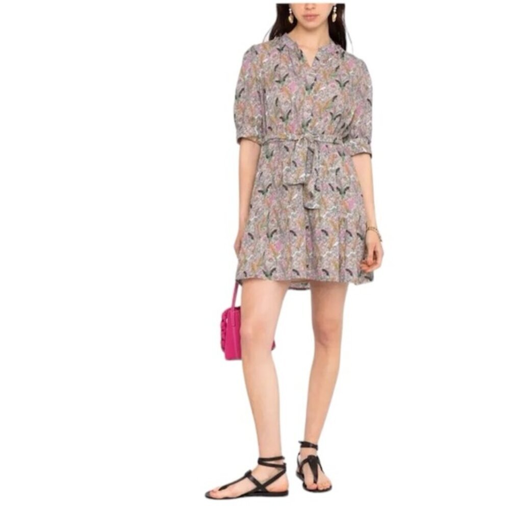 BA&SH NEW Jasmine Botanical Floral Cotton Print Shirt Dress Lightweight Flare M